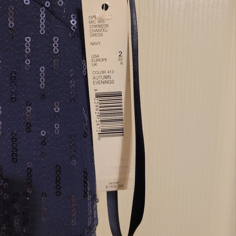 Antonio Melani “Chantel” Sequin Bow-Shoulder Cocktail Dress, Navy, Size 2 - Picture 5 of 6